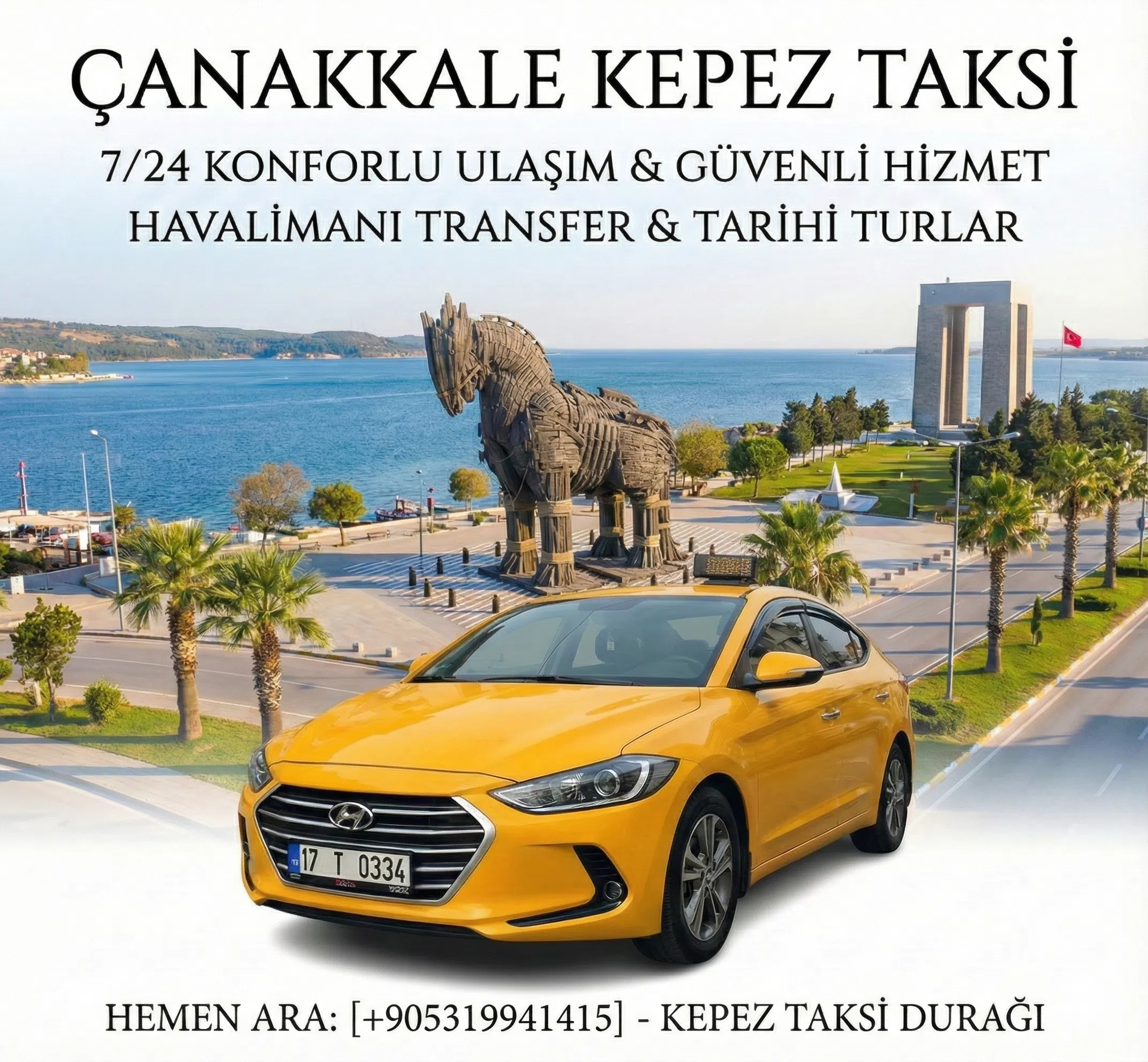 Araba ve Çanakkale Kepez Taksi durağı manzarası, konforlu ulaşım hizmetleri ve güvenli transferler.