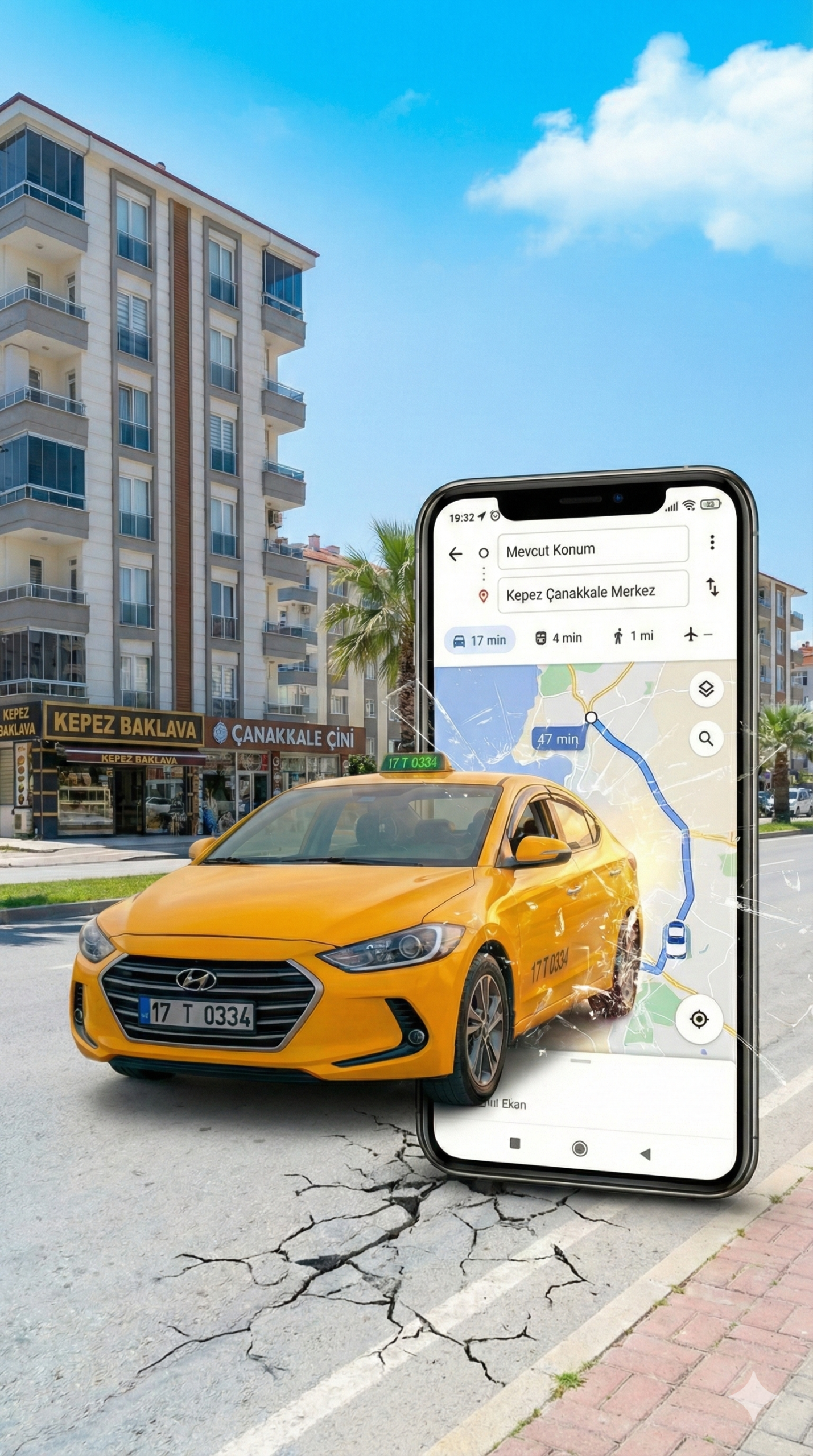 Çanakkale Kepez TaksiTelefon ekranında konum paylaşımı (harita arayüzü) veya bir sokak tabelası