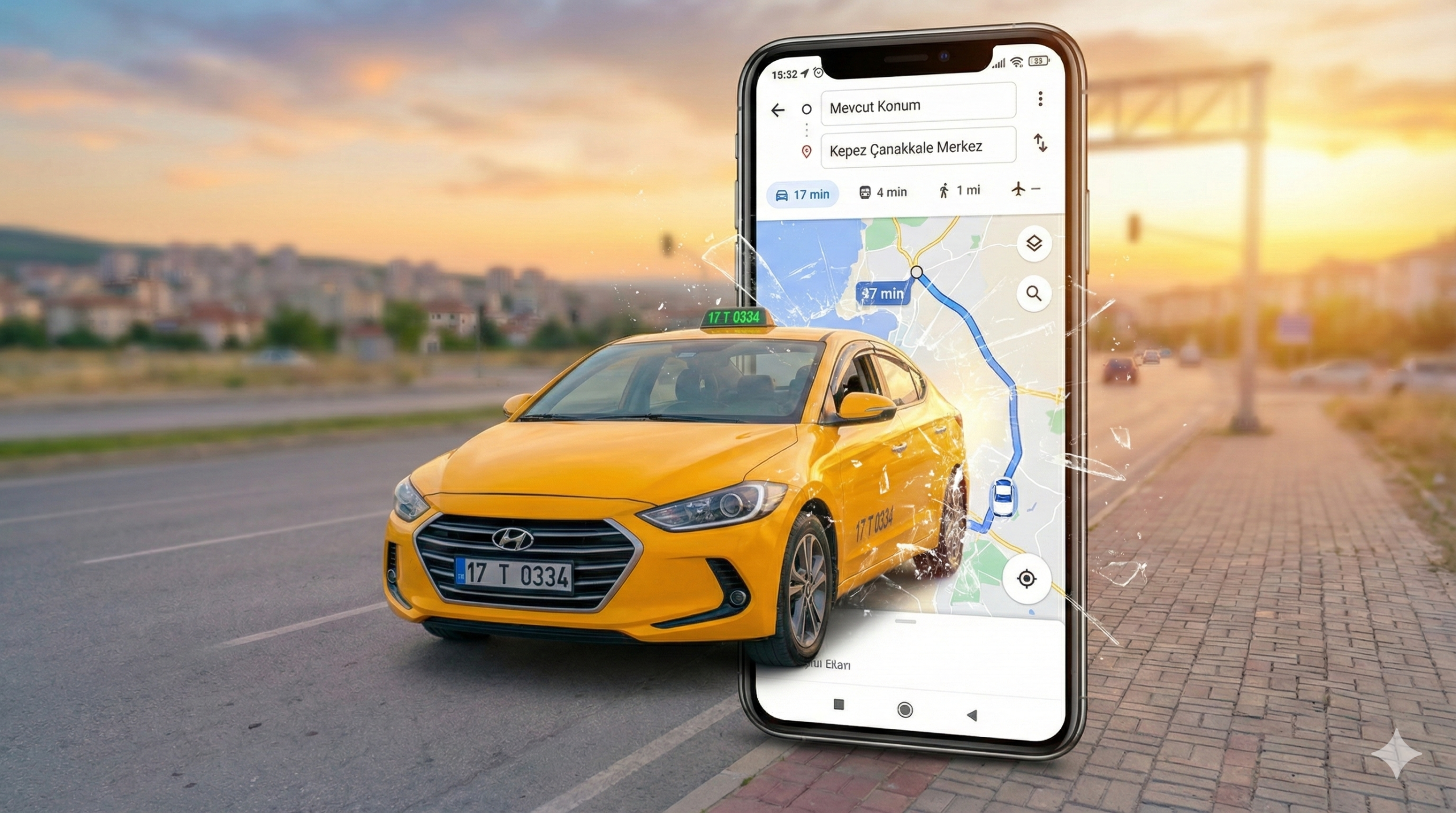 Telefon ekranında konum paylaşımı (harita arayüzü) veya bir sokak tabelası